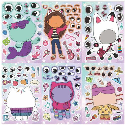Juego DIY de Pegatinas para Crear Rostros con 6 Hojas de Casa de Muñecas Gabby - Rompecabezas Educativo y Divertido para Niños