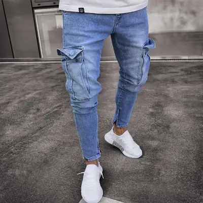 Image de Jeans Homme Crayon Vintage - Taille Moyenne, Poche & Fermeture Éclair