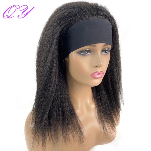 Bild von Synthetische afrikanische gerade Stirnband-Perücken, natürliches Schwarz, mittellange Frisur, Damen-Perücke, Afro-Yaki, verworrenes tägliches Damenhaar