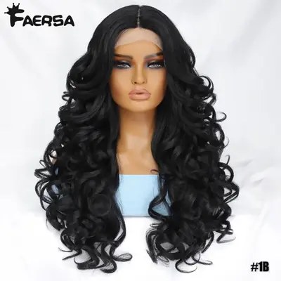 Image de Perruque Lace Front Synthétique Bouclée - Noir, Brun & Blond Orange