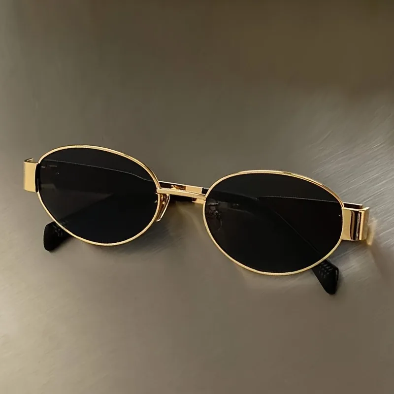 Zdjęcie Nowe modne owalne okulary przeciwsłoneczne dla kobiet Luksusowe okulary przeciwsłoneczne z metalową oprawką Damskie klasyczne okulary przeciwsłoneczne w stylu vintage Unisex ﻿