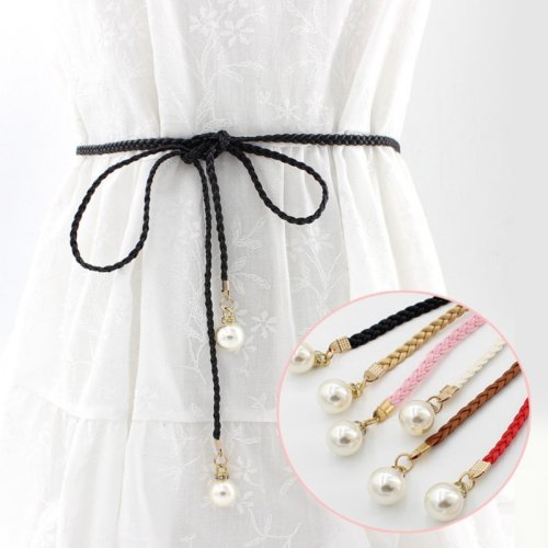 Imagen de Cinturón Elástico con Perlas y Detalles Trenzados en Estilo Vintage para Mujer