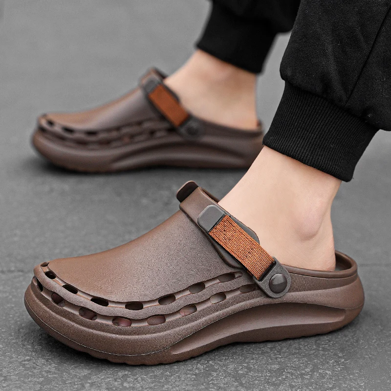 Image of Men's Quick-Dry EVA Solid Color Sandals – Lightweight, Fashionable Beach Shoes for Outdoor Travel and Casual Wear