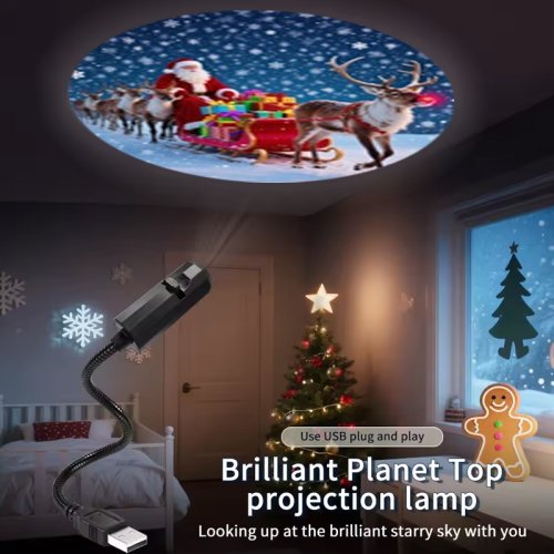 Zdjęcie Obrotowa lampka nocna LED USB Projektor Świąteczny Projektor Scen z Możliwością Przełączania Wzorów do Dekoracji Świątecznych na Suficie