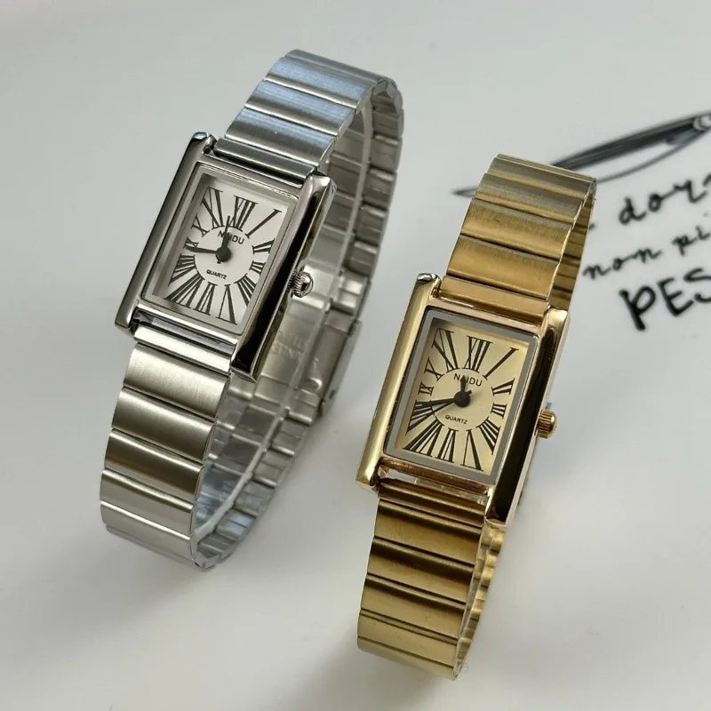 Imagen de Reloj dorado pequeño Vintage Para Mujer, reloj Rectangular de lujo, reloj de pulsera clásico de cuarzo Para Mujer, Relojes Para Mujer