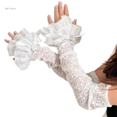 Image de Gants Dentelle Sans Doigts Élégants pour Mariée ou Halloween