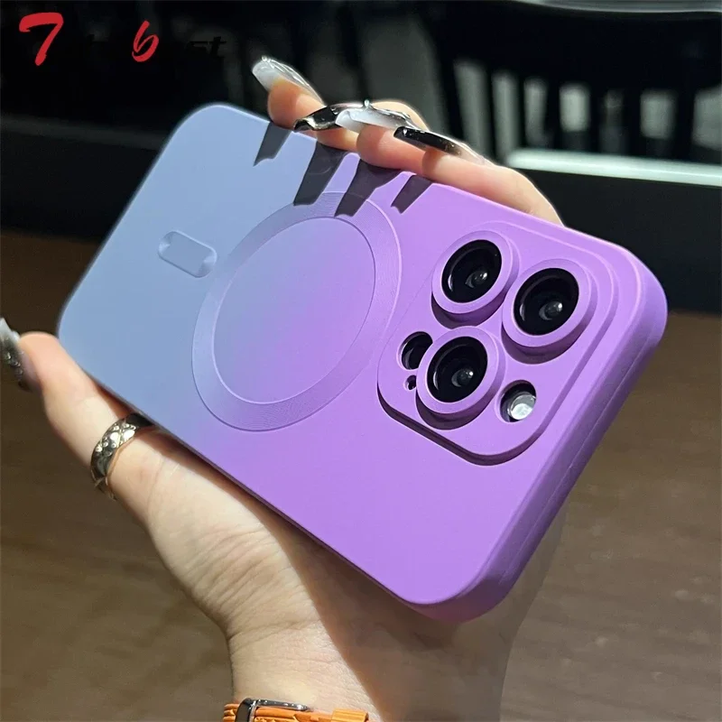 Immagine di Custodia Magnetica con Ricarica Wireless a Gradiente Colorato per iPhone 16, 15, 14, 13, 12, 11 Pro Max Plus – Cover in Silicone Morbido Compatibile con MagSafe