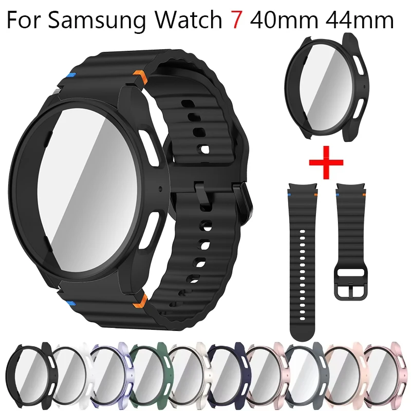 Bild von Silikonarmband für Samsung Watch 7 6 5 4 FE 40 mm 44 mm Band mit Hülle Displayschutzfolie Stoßstangenabdeckung für Handgelenkzubehör