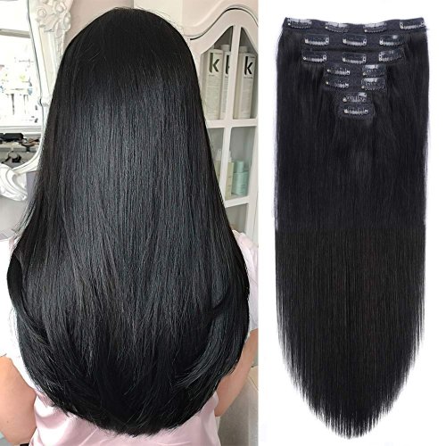 Afbeelding van 100% Onverwerkt Braziliaans Maagdelijk Haar Extensions - Natuurlijke Zwarte Kleur, Volledig Hoofd Set van 8 Stuks met 120g per Bundel