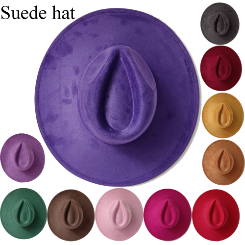 Immagine di Cappello Fedora in Pelle Scamosciata con Tesa Larga 9,5 cm – Stile Classico da Jazz e Chiesa per Uomo e Donna, Ideale per Autunno e Inverno