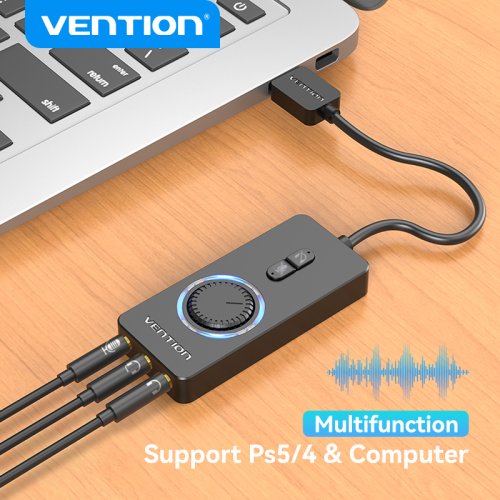 Zdjęcie Zewnętrzna Karta Dźwiękowa USB z Przyłączem 3,5 mm – Adapter Audio do Słuchawek i Mikrofonu dla Komputera, MacBook, Laptop, PS4