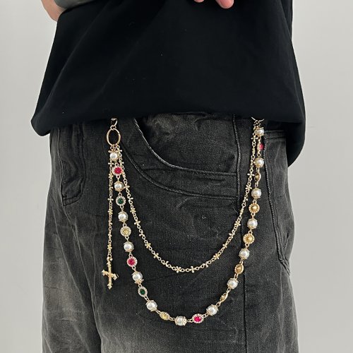 Afbeelding van Stijlvolle Luxe Kruis Hanger met Imitatieparel – Universele Sleutelhanger & Riemketting voor Mannen en Vrouwen, Punk en Hip Hop Sieraad