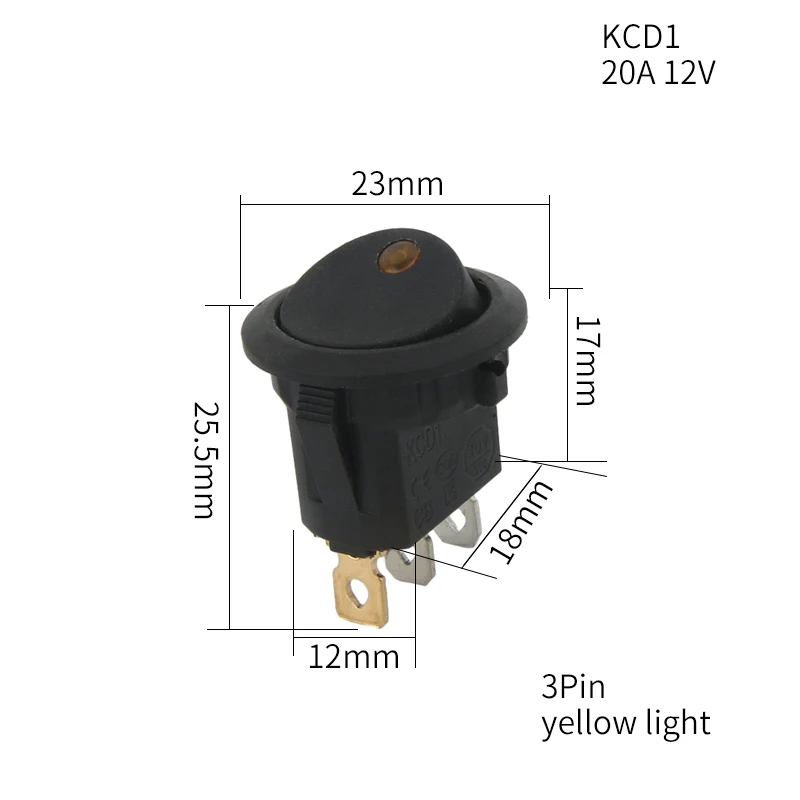 Afbeelding van Ronde LED-verlichte Tuimelschakelaar voor Auto en Voertuigen - 12V/24V, 6A/10A, 2-4 Pin, 20mm, Zwart met Knipperlichtfunctie