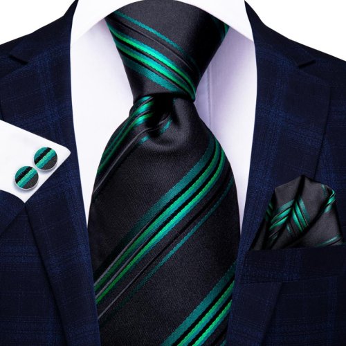 Imagen de Corbata de boda de seda a rayas rojas y negras para hombre, gemelos prácticos, regalo, corbata para ...