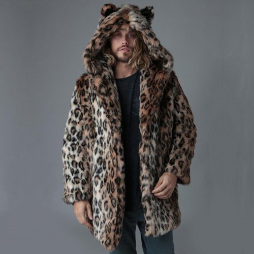 Imagen de Chaqueta de Piel Sintética con Capucha y Estampado Leopardo