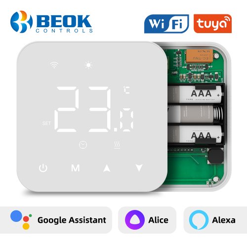 Imagen de Termostato Inteligente WiFi con Batería Beok para Control Remoto de Calefacción y Refrigeración con Alexa y Google Home