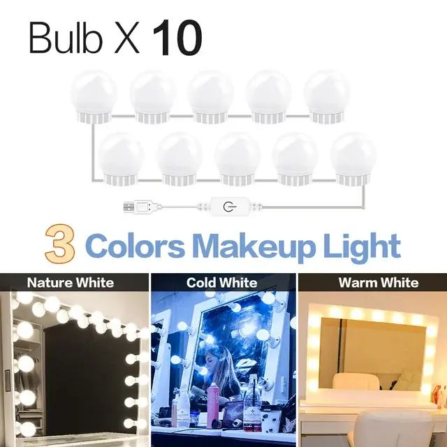 Image de Lampe Miroir Maquillage LED USB - Lumière Hollywood Professionnelle