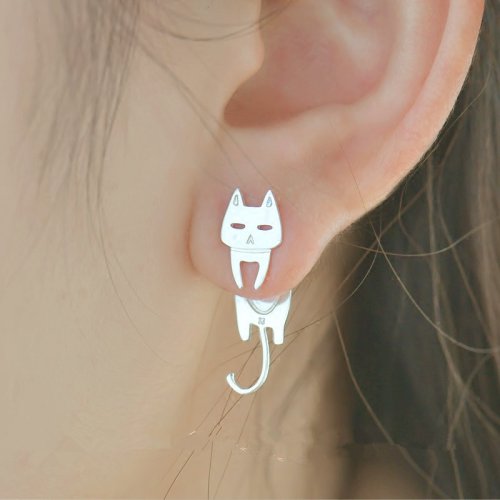 Imagen de Pendientes de Plata 925 en Forma de Pez y Gato