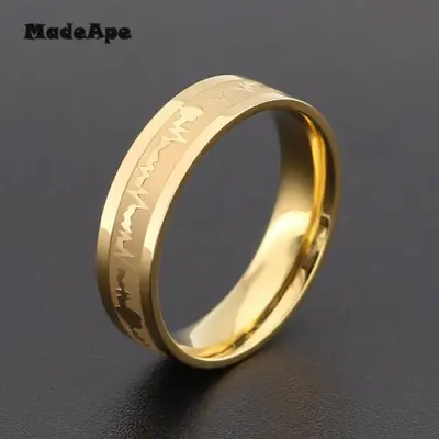 Image de Bague de Couple Électrocardiogramme - Titane & Acier Inoxydable