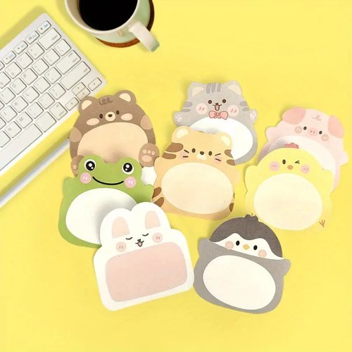 Immagine di 8 Confezioni di Foglietti Adesivi a Forma di Animali Carini per Ufficio e Scuola – Blocchi Note Creativi Colorati con Design Animato
