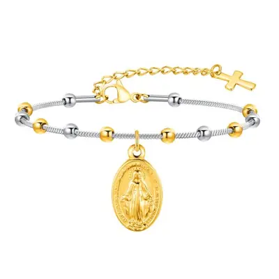 Image de Bracelet Chapelet Or pour Femme - Croix Religieuse & Vierge Marie