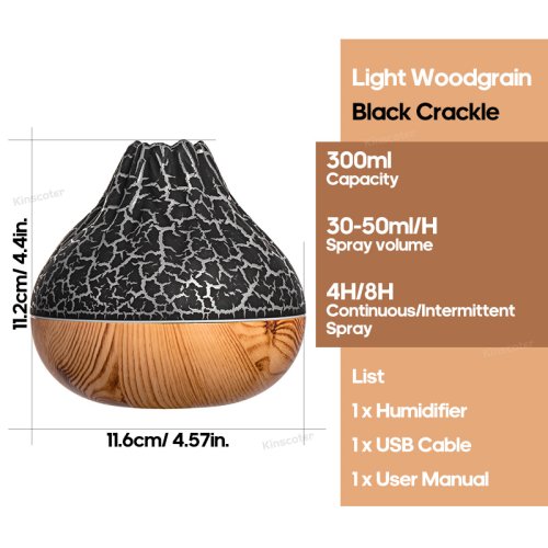 Imagen de 300ml Volcán humidificador de aire de sobremesa eléctrico USB Humidificadore difusor de niebla de agua purificador ambientador con 7 colores noche