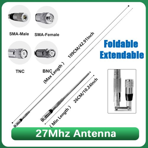 Imagen de Antena Telescópica Plegable y Flexible de 27 MHz con Conectores BNC, SMA Femenino, SMA Macho y TNC para Radio CB y Ham Radio TK11