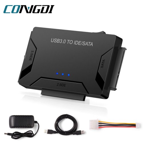 Bild von USB 3.0 zu SATA/IDE Festplattenadapter für 2,5" und 3,5" HDD, SSD und optische Laufwerke – Hochgeschwindigkeits-Datenübertragungskonverter für Laptop und Desktop