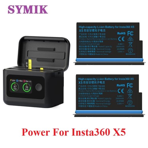 Image of High-Capacity 2800mAh Rechargeable Battery with Symik Hub Charger for Insta360 ONE X5 – Extended 135-Minute Runtime & Fast Charging Solution
