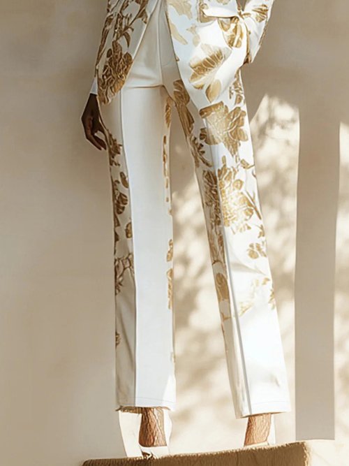 Immagine di Pantaloni Lunghi Eleganti in Raso con Stampa Glamour