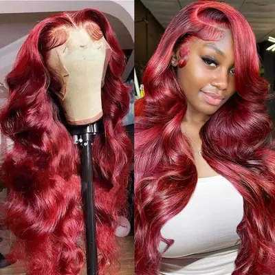 Image de Perruque Dentelle Frontale 13x6 Cheveux Humains Vague Rouge