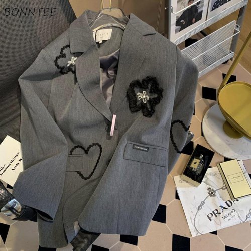 Imagen de Blazer para Mujer con Bordado 3D de Flores, Estilo Informal y Moda Coreana, Abrigo Único Holgado para Otoño, Tendencia Y2K