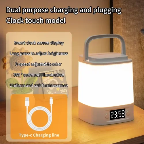 Bild von Wiederaufladbares LED-Nachtlicht mit Zeitanzeige, USB-betrieben, einstellbare Helligkeit, Nachttischlampe für Babyzimmer, Leseschlafzimmer