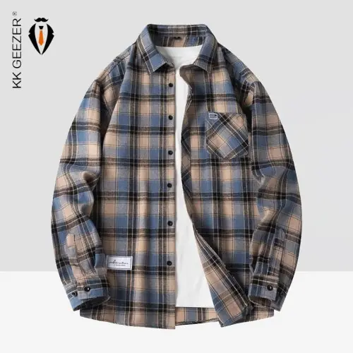 Image de Chemise Flanelle Bleue Homme - Style Décontracté & Surdimensionné