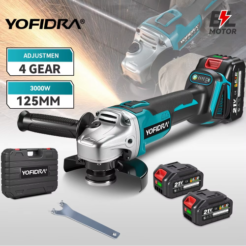Bild von Yofidra 125 mm bürstenloser Winkelschleifer – kabellose Schleifmaschine mit 4-Gang-Getriebe für Holzbearbeitung und Schneiden, kompatibel mit Makita 18 V / 21 V Batterien