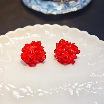 Image de Boucles d'oreilles Fleur Émail Rouge & Bleu - Style Coréen