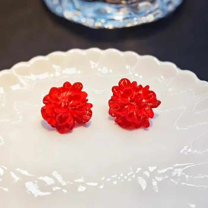 Image de Boucles d'oreilles Fleur Émail Rouge & Bleu - Style Coréen