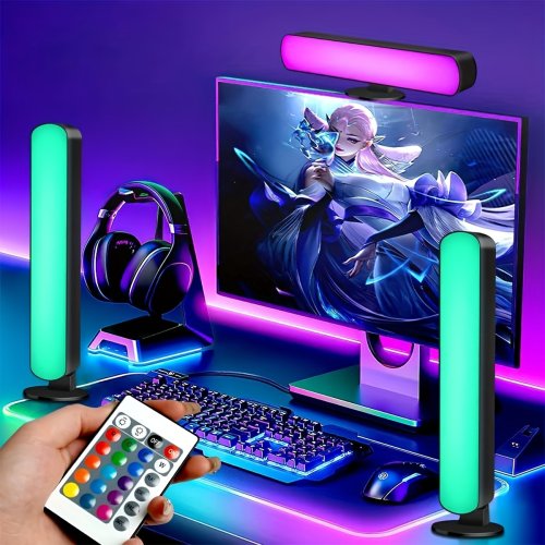 Immagine di Lampada da Tavolo LED Intelligente con Illuminazione RGB a 16 Colori, Telecomando Incluso – Perfetta per TV, Giochi, Barre Luminose e Decorazioni per Feste