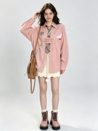 Zdjęcie Damskie różowe patchworkowe koszule i bluzki koreańskie 2000s Harajuku 90s Vintage eleganckie Streetwear z długim rękawem dwukolorowe ubrania koszulowe