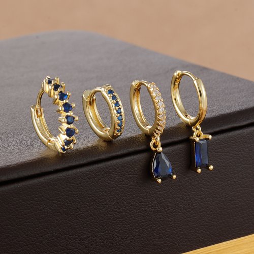 Immagine di Set di Orecchini da Donna in Acciaio Inossidabile con Zirconi Coreani: Gocce d'Acqua e Huggie Quadrati, Stile Semplice e Moderno