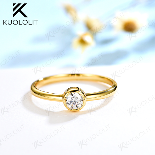 Afbeelding van Kuololit Lab Grown Diamonds Ring voor dames massief 18K 14K10K witgouden bezel set ringen voor verloving met NGIC-certificering