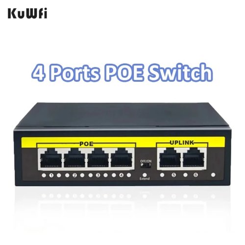 Image of KuWFi 48V POE Switch 100Mbps Switch Ethernet With 4 Port Wifi Smart IP Switch RJ45 Injector Switcher for IP Camera CCTV