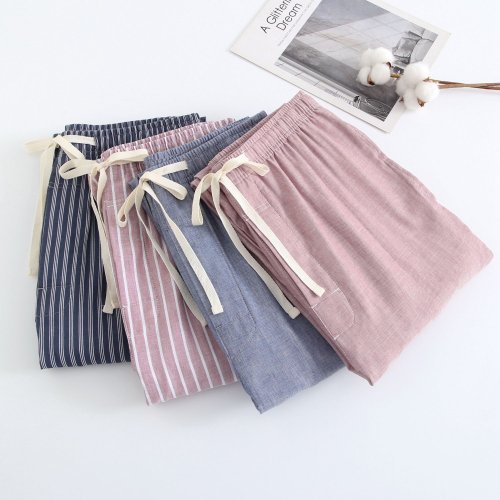 Image of Men's 100% Cotton Striped Pajama Pants for Spring and Autumn – Comfortable Sleep Bottoms & Lounge Wear