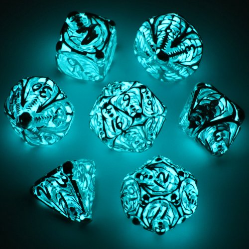 Zdjęcie Zestaw fluorescencyjnych kostek do gier fabularnych D&D – metalowe, wielościenne, puste kostki RPG i planszowe