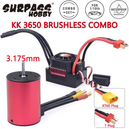 Immagine di Motore Brushless Impermeabile Surpass Hobby KK 3650 Combo con ESC da 60A e 120A per Auto RC 1/10, Albero da 3.175mm, KV 7700-3100