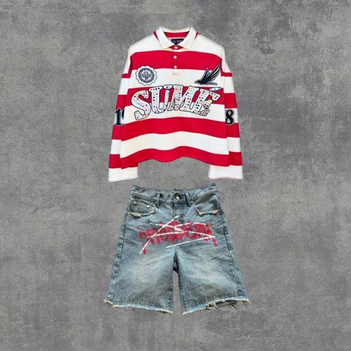 Zdjęcie Unisex Oversize Komplety Polo Y2K – Klasyczny Styl z Haftem Diamentowym