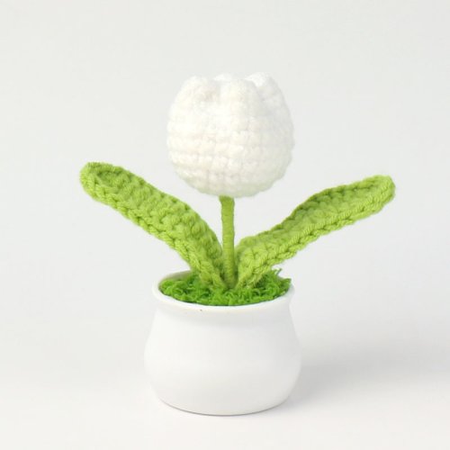 Immagine di Mini Fiori Artificiali in Vaso con Fiori Creativi Lavorati a Maglia, Piante All'Uncinetto Intrecciate a Mano – Regalo Carino per Decorazioni da Tavolo e Auto