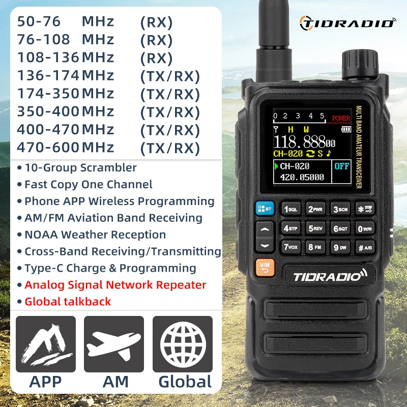 Zdjęcie Tidradio H3 Plus – zaawansowany radiokomunikator dalekiego zasięgu z Bluetooth, pasmami lotniczymi i bezprzewodowym programowaniem