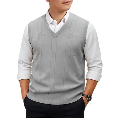 Image de Pull Sans Manches Homme Col V Tricot Torsadé