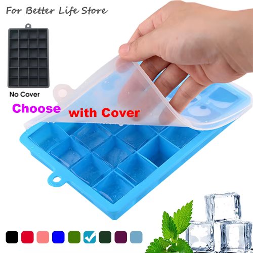 Afbeelding van Met Deksel/Geen Deksel 24-gaats Siliconen Ijsbakje Vierkante Doos Extra Voedsel Puree Kaas Jelly Schimmel Bar keuken Tool Cocktail Kubus